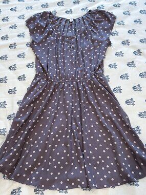 Lauren Conrad Gray and White Polka Dot Dress Fit & Flare | Size L